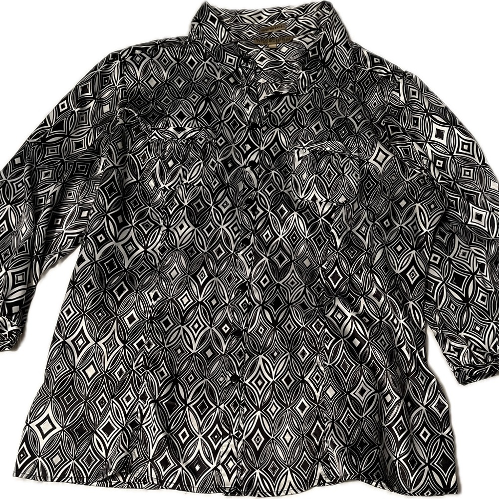 Geometric Black and White Button-Up Shirt
